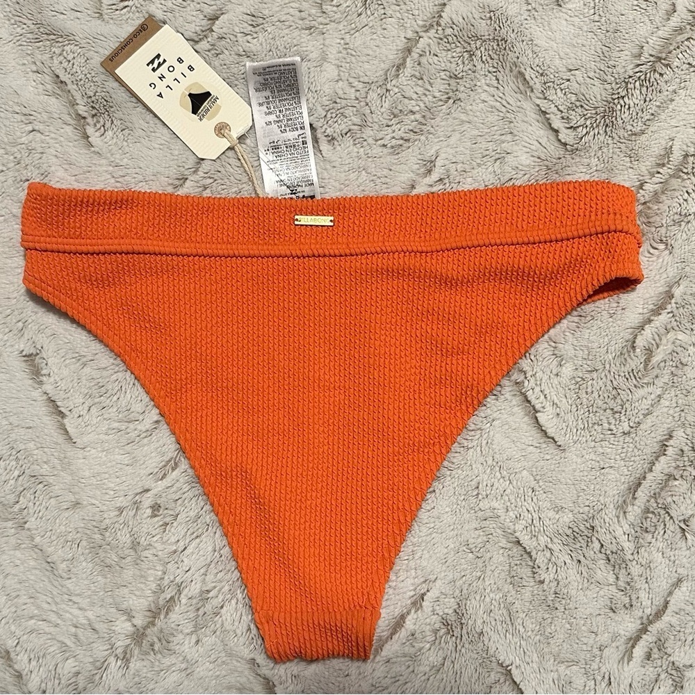Billabong Coral Orange High Waist Ribbed Bikini Bottom Swimwear - Picture 5 of 10